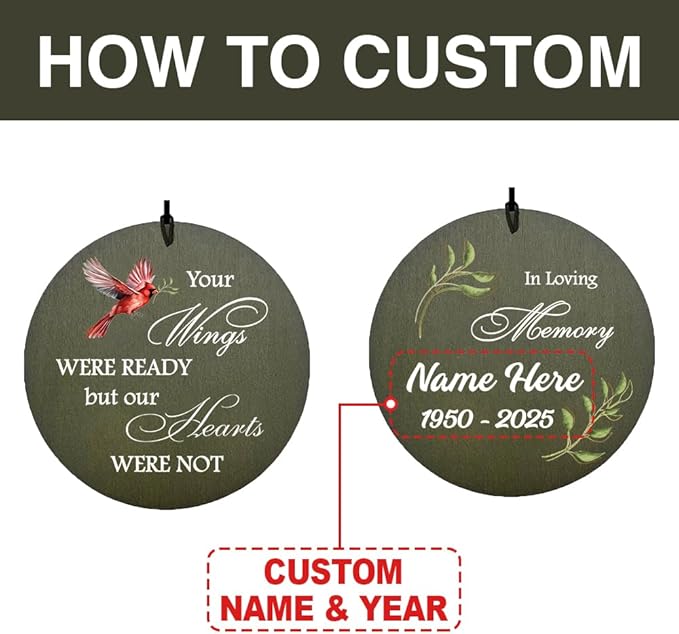 Personalized Cardinal Wind Chimes, 36inch Memorial Wind Chimes, in Loving Memory of Dad/Mom, Sympathy Gifts, Custom Wind Chime for Loss of Loved Ones (Produced in USA)