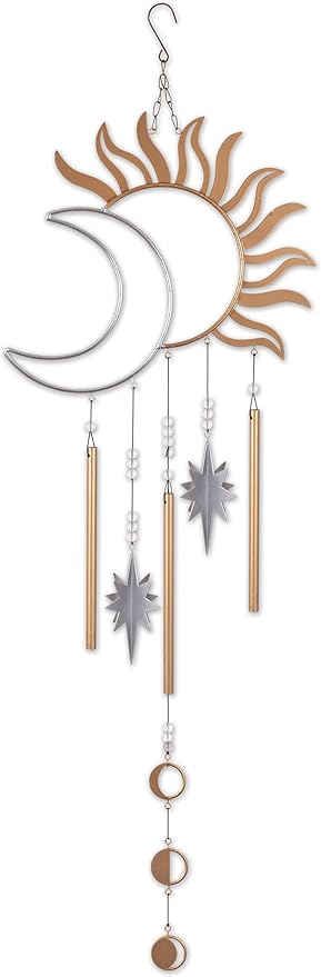 Sunset Vista Designs Wind Chimes for Outside Garden Décor Sun and Moon Metal Wind Chime, 25.75", Eclipse