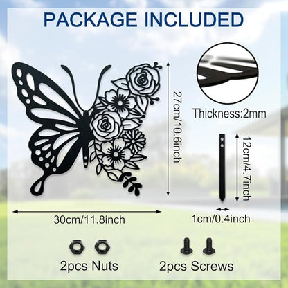 WADORN Butterfly Metal Decorative Garden Stakes, Butterfly Flowers Garden Outdoor Statues Silhouette Boho Butterfly Stakes Metal Butterfly Garden Statues for Lawn Ornaments Yard Patio Outdoor Garden