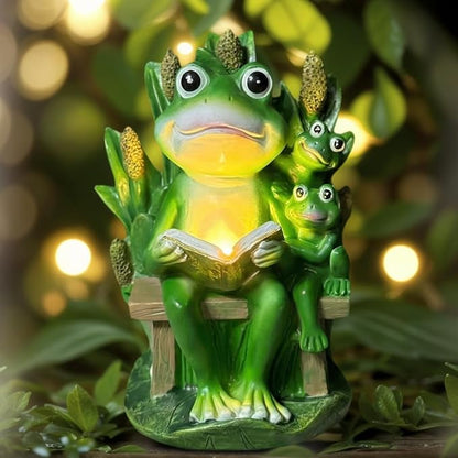 Solar Frog Garden Statue Light - Outdoor Waterproof Resin Frog Figurine with Auto Glow for Patio, Yard, Lawn Decor