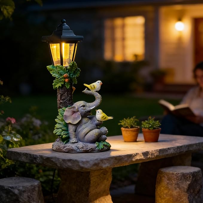 Solar Elephant Garden Statue, Outside Elephant Statue with Lantern Perfect for Balconies, backyards, or lawns—A Unique Birthday or Housewarming Gift for Women, Mothers, or Grandmothers
