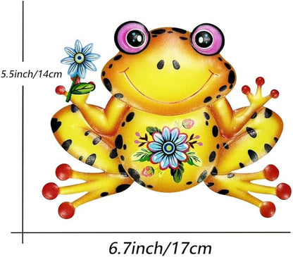 HEAVYSEVEN Metal Frog Wall Art Garden Iron Craft for Indoor/Outdoor Decoration, Suitable for Home Garden Room Decors (Yellow)