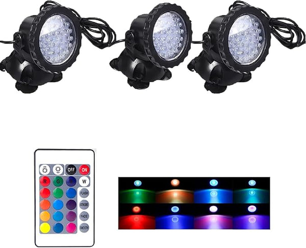 Pond Lights, LED Underwater RGB Color Changing Spotlight Dimmable IP68 Waterproof Submersible Fountain Lights Outdoor Landscape Spot Lights, 3 in Set