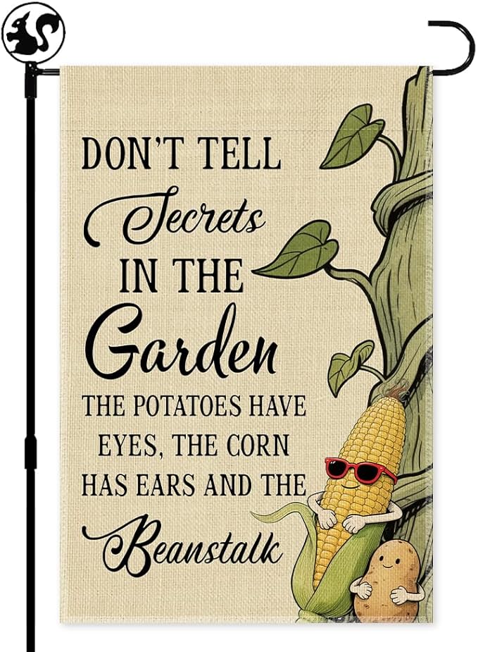 Don’t Tell Secrets In The Garden Flag, Double Sided Farmhouse Outdoor Lawn Yard Flag Gifts, Gardening Flags For Plant Mom Lover Lady Gardener, Funny Potatoe Corn Garden Banner for Grandma