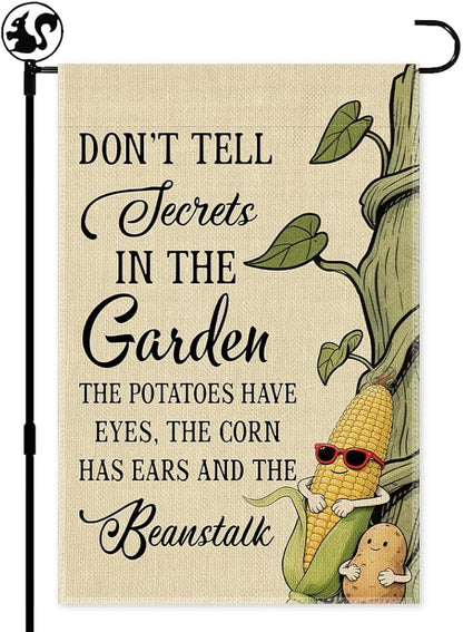 Don’t Tell Secrets In The Garden Flag, Double Sided Farmhouse Outdoor Lawn Yard Flag Gifts, Gardening Flags For Plant Mom Lover Lady Gardener, Funny Potatoe Corn Garden Banner for Grandma