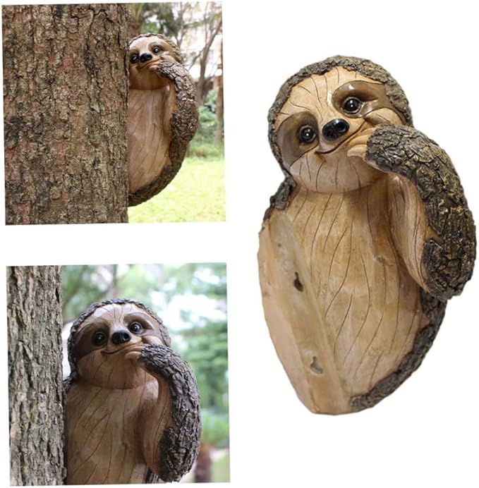 Sloth Tree Hugger, Spring Outdoor Decorations, Resin Garden Sculpture Ornament, Tree Peeker Statue, Easter Garden decor Sloth Gift for Housewarming, Handmade with Details, Durable & Waterproof