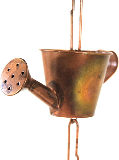 Ancient Graffiti Flamed Copper Colored Watering Cans Rain Chain, 5" x 96" x 2.5"
