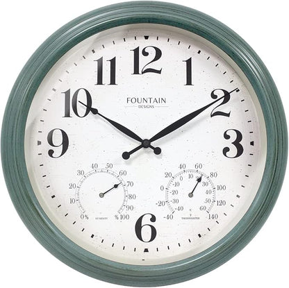 18 Inch Maison in/Outdoor Clocks Waterproof, Large Outdoor Clock Thermometer Combo, 3 in 1 Weather Stations,Aged Teal