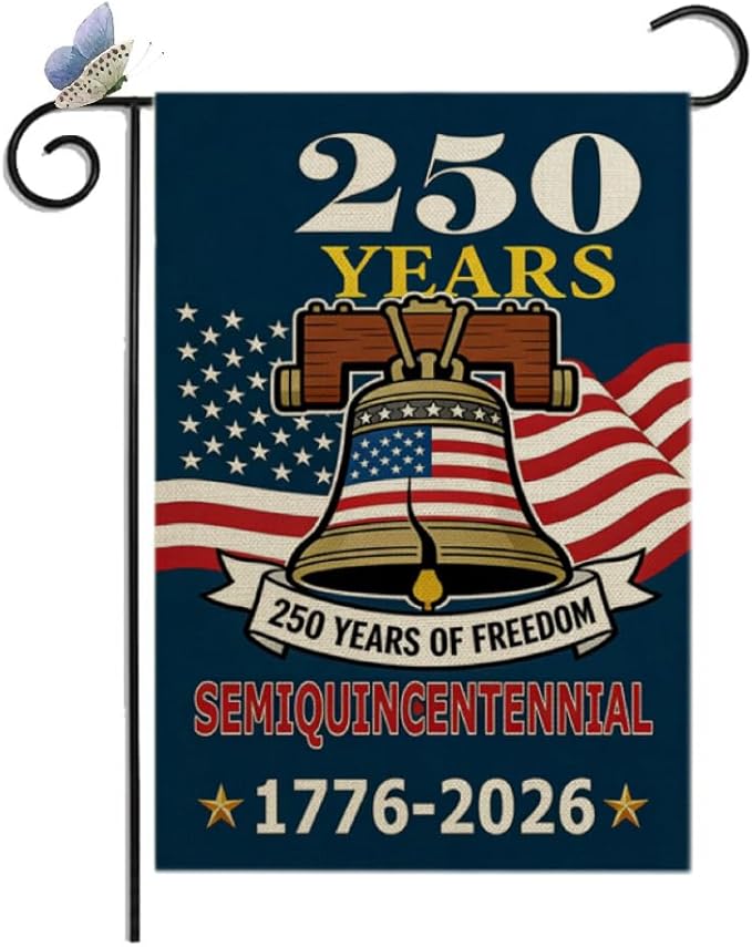 CANTENDO 250th Anniversary USA Patriotic Bell Flag Double Sided Flax Garden Yard Flag Flags 1776-2026 Commemorative Garden Theme Decorative Outdoor Yard Decorative Flags Banner(12"x 18"）