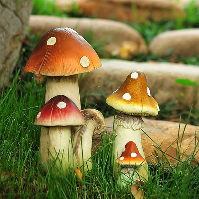 Garden Statue Animal Sculpture Outdoor Decor Gift Resin Mushroom Garden Statues, Outdoor Decor Figurines Patio Yard Lawn Ornaments Fairy Garden Collectibles Front Porch Sculptures(A,11x9x20cm)