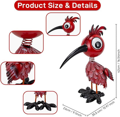 Metal Large Garden Statue,16.5" Red Bird Statues and Sculptures for Outdoor Decor,Metal Yard Art Lawn Ornaments for Patio Backyard Decoration