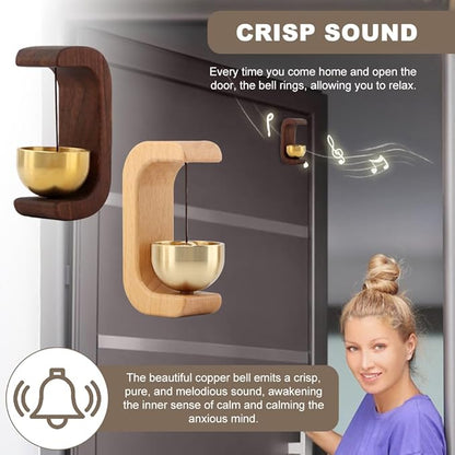 2Pcs Magnetic Shopkeepers Bell for Door Opening - Vintage Wooden Wind Chime Doorbell with Brass Bell, Wireless Adhesive Door Chime for Housewarming Gift Refrigerator Room Garden(Brown，Light)