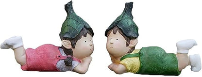 Sculpture Tabletop Statue Resin Crafts Decoration Outdoor Garden Character Sculpture Floor Children Decoration Accessories Figurines Gift 28x22cm