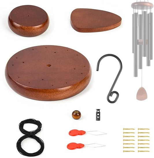 CELSOL Wind Chime Parts Kit, 24 PCS Complete DIY Set with Hooks, Round Top, Clapper, Wind Catcher, Brass Nails, and 17.2FT Nylon String for Easy Wind Chime Making, Repair, and Replacement