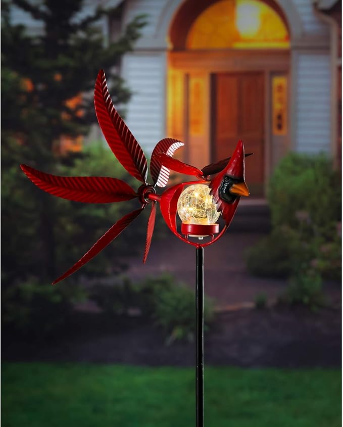 Evergreen Garden 38" H Solar Cardinal Staked Wind Spinner Garden Décor and Accessories for Home and Yard