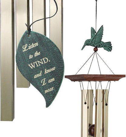 ASTARIN Hummingbird Wind Chimes Personalized, Small Memorial Wind Chimes Outdoor, Wind Chimes with 4 Square Metal Tubes for Patio Home Yard Housewarming Hanging Decor,Bird Collection
