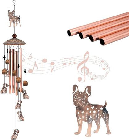 36" French Bulldog Wind Chimes for Outside - Rustic Copper Frenchie Dog Silhouette Decor with 6 Handcrafted Pendants - Sympathy Dog Memorial Windchime - Unique Gift for Frenchie Lovers & Pet Owners