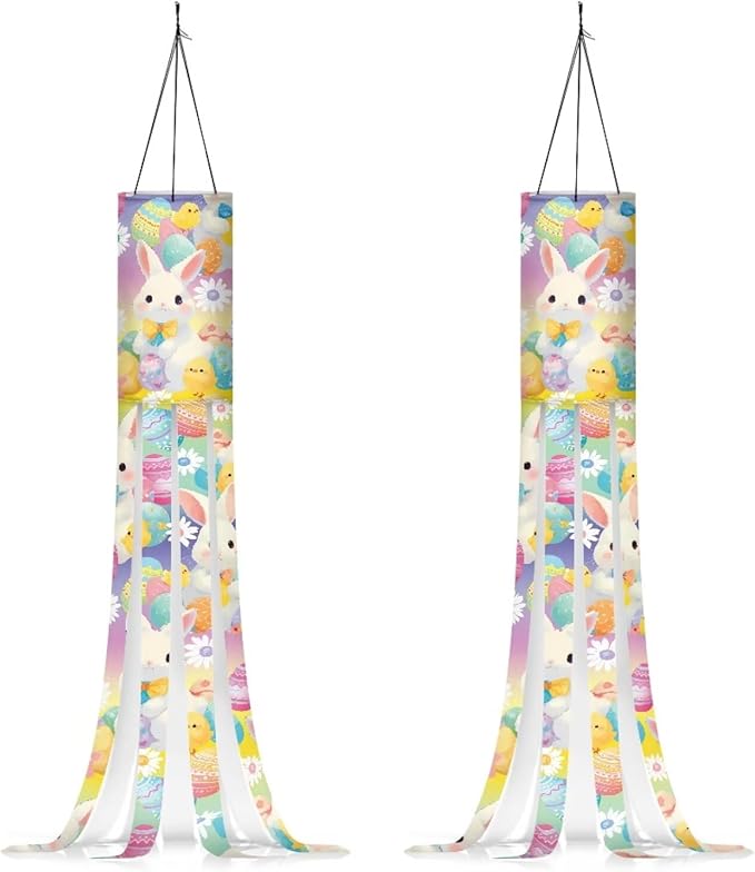 Jeiento Easter Day Theme Windsock Cute Rabbit Colorful Daisy Windsock Flag 40" Outdoor Hanging Decoration for Home Yard Patio Lawn Garden Tree,2 Pack