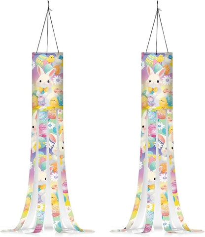 Jeiento Easter Day Theme Windsock Cute Rabbit Colorful Daisy Windsock Flag 40" Outdoor Hanging Decoration for Home Yard Patio Lawn Garden Tree,2 Pack