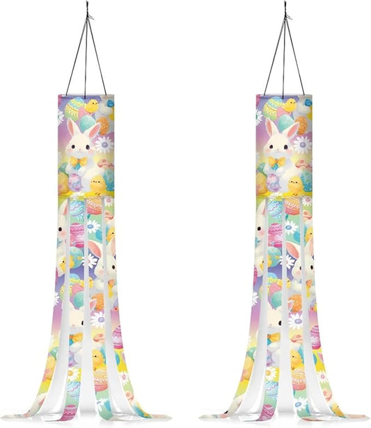 Jeiento Easter Day Theme Windsock Cute Rabbit Colorful Daisy Windsock Flag 40" Outdoor Hanging Decoration for Home Yard Patio Lawn Garden Tree,2 Pack