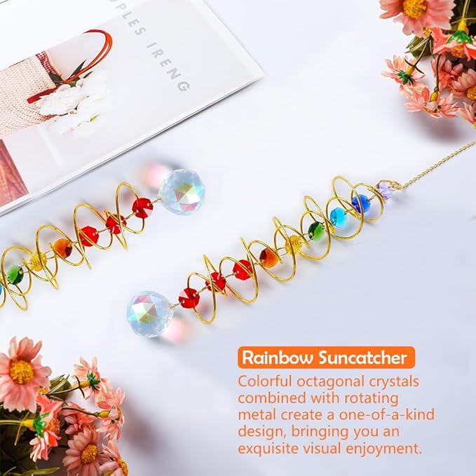Rainbow Crystal Suncatcher, Spinners Crystal Wind Chimes, Suncatchers for Windows Hanging, Wind Chimes Indoor Gifts for Women