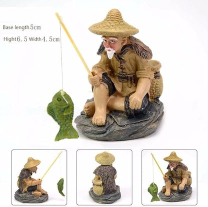 Mini Fisherman Figurines Resin Sitting Fishing Men, Garden Statue Ornament Fish Tank Micro Landscape Decor Garden Sculptures and Statues, Decorations