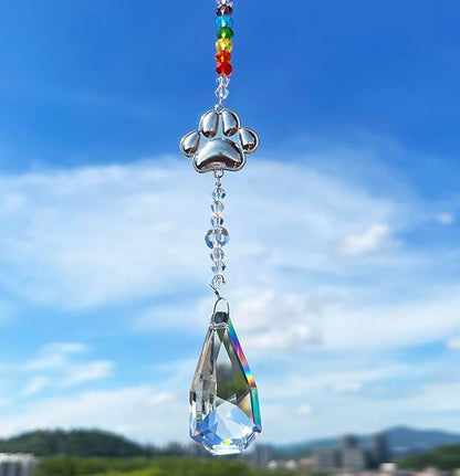 Dog Pet Memorial Gifts Paw Print Sun Catcher Crystals Prisms Hanging Rainbow Maker Suncatcher for Window Garden Decor Wind Chime Suncatcher Pet Loss Sympathy Gifts (1pcs Leaf)