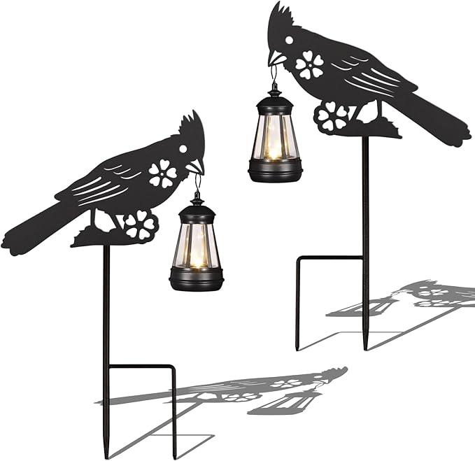 2Pack Solar Outdoor Garden Lights Stakes Solar Metal Flower Cardinal Lawn Deco Statue Patio, Outdoor Decor, Garden Decorations, Lawn Ornaments