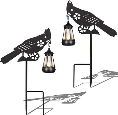 2Pack Solar Outdoor Garden Lights Stakes Solar Metal Flower Cardinal Lawn Deco Statue Patio, Outdoor Decor, Garden Decorations, Lawn Ornaments