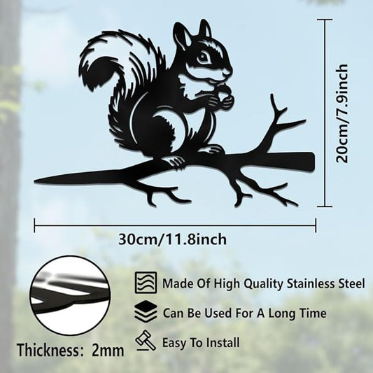 WADORN Squirrel on Branch Metal Yard Art Decor, Squirrel Stainless Steel Outdoor Tree Silhouette Stake for Tree Yard Garden Patio Animal Outdoor Decor Gift for Housewarming Home Art Decor