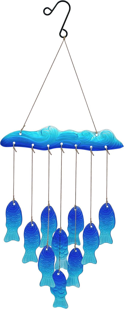 Sea Glass Fish Wind Chimes for Outside, Windchimes Outdoors Unique, Patio Beach Outdoor Home Garden Decor, Windchimes Outdoors, Memorial Garden Christmas Decoration Gifts