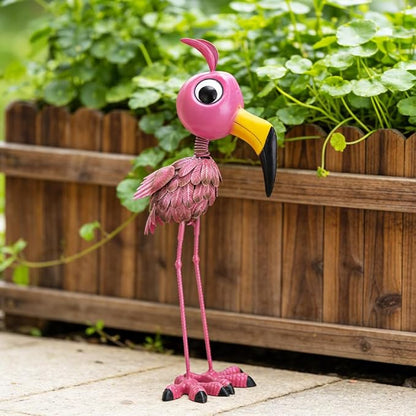 26” Metal Flamingo Statue Outdoor Garden Decor - Funny Flamingo Sculpture for Lawn, Backyard,Yard Art Gift- Unique Flamingo Figurine for Birthday, Housewarming, Christmas