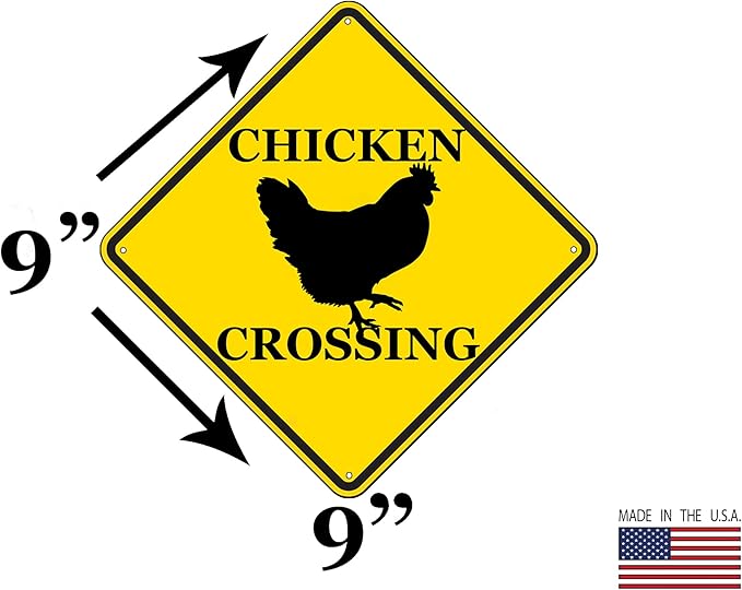 Rogue River Tactical Funny Metal Warning Chicken Crossing XING Tin Sign Wall Décor Man Cave Bar Rooster Chicks Hen (Pack of 2)