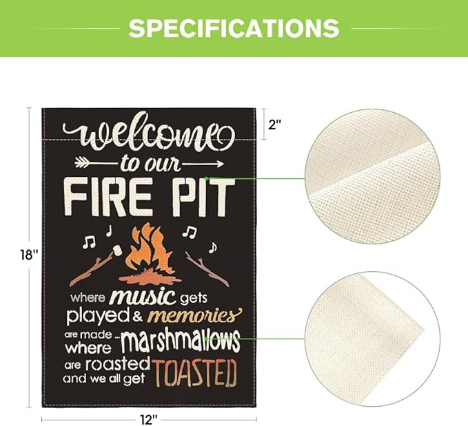 AVOIN colorlife Welcome To Our Fire Pit Camping Garden Flag 12 x 18 Inch Double Sided, RV Campsite Campfire Camper Yard Outdoor Decoration