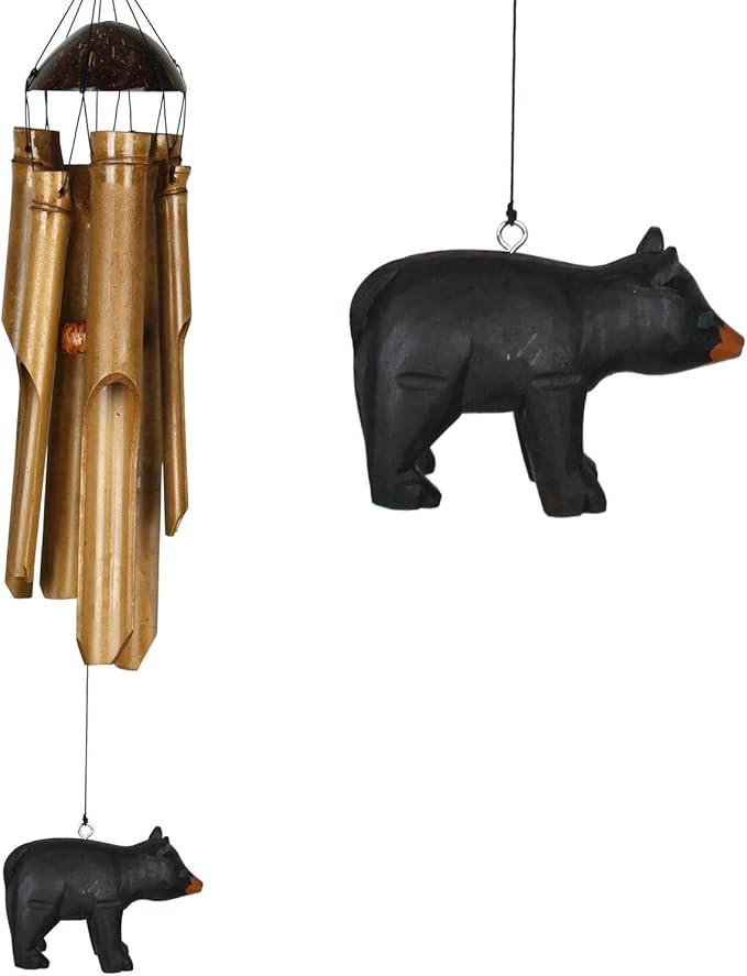 Woodstock Chimes Asli Arts Collection, Half Coconut Bamboo Chime, Medium (23'') Bear, Bamboo Wind Chimes for Outdoor, Patio, Home or Garden Décor (CBEA)