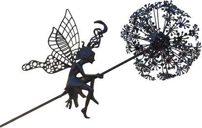 Flower Fairy Dancing with Dandelion, Fairy Garden Sculptures, Angel Metal Ornaments Gardens Art Sculpture, Stainless Steel Statue Garden Ornaments Art Decorations for Outdoor Yard Lawn Patio (H_3D)