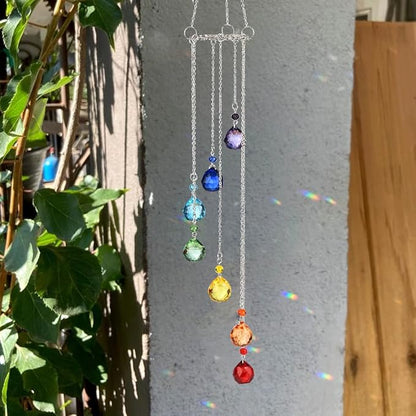 Rainbow Suncatcher Crystal Sun Catcher Colorful Prisms Wind Chime Garden Suncatchers for Windows Hanging Crystals Sun Catchers Wind Chimes for Outside Stained Glass Window Hanging Decor Windchimes