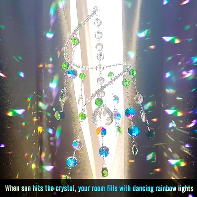 Geili Crystal Suncatchers for Windows Hanging,Spiral Crystal Sun Catchers Indoor Window,Boho Hanging Crystals for Decoration,Healing Wind Chimes Suncatcher Rainbow Maker for Outside(Green)