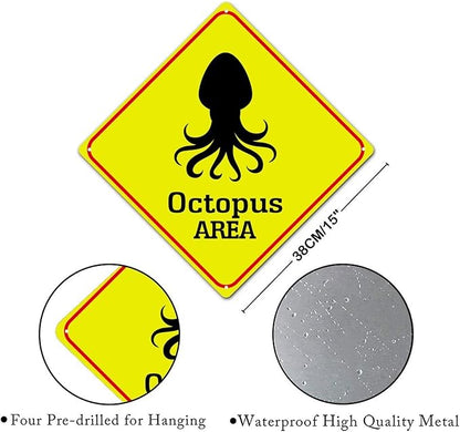 Warning Octopus Area Metal Tin Sign Ocean Animal Caution Crossing Xing Street Sign Yellow Diamond Shape Funny Metal Sign For Indoor Outdoor Highway15x15in