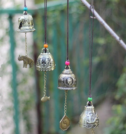 DMtse Chinese Lucky Feng Shui Elephant Vintage Bell for Wealth and Safe, Success, Ward Off Evil, Protect Peace - Home Garden Car Interiors Hanging Charm Wind Chime Good Luck Blessing