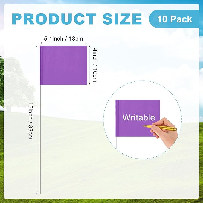 M METERXITY 10-Pack Blank Marking Flags, 15x5.1x4 Inch Waterproof Yard Flags Marking for Lawn/Garden/Irrigation/Landscape/Sprinkler/Survey/Dog Training/DIY [Purple]