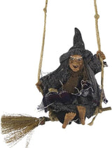 IYWISH Halloween Hanging Witch Flying Witches Broom Wizard Scary Hanging Ghost Skull Skeleton Decoration Toys Ornaments Halloween Decor Haunted House Party Props Animated Witch Garden Outdoor Figure