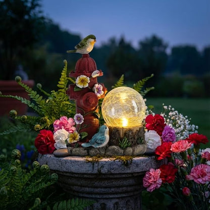 TERESA'S COLLECTIONS Garden Decor, Set of 2 Cute Birds and Hydrant Garden Decor, Waterproof Resin Garden Statue, Birds Gift, Garden Gift for Women Mom, Indoor/Outdoor