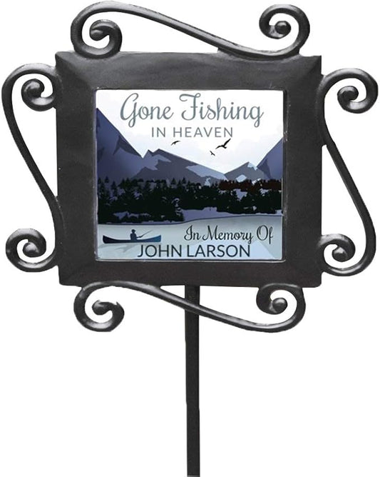 GiftsForYouNow Personalized Gone Fishing in Heaven Memorial Garden Stake, 28 x 8.5 Inches