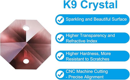 PATIKIL K9 Crystal Octagon Beads 2 Holes Pendants, 60 Pack 14mm Chandelier Prisms Parts Ornaments Hanging Beads for DIY Arts Crafts Decoration, Purple