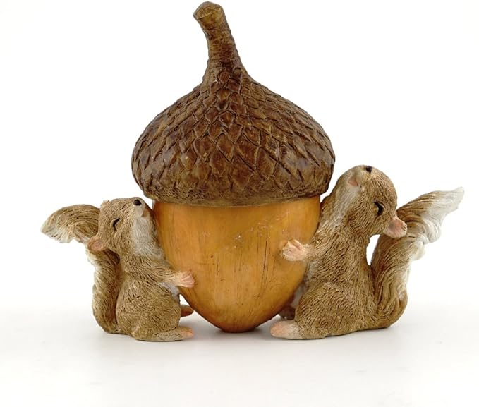 Top Collection Miniature Garden Squirrels Carrying Acorn Trinket Box with Secret Compartment Decor, Small