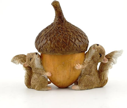 Top Collection Miniature Garden Squirrels Carrying Acorn Trinket Box with Secret Compartment Decor, Small