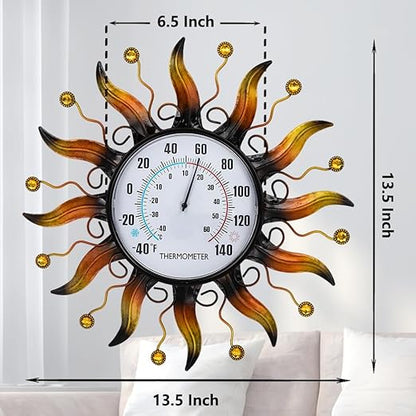 VEWOGARDEN 13.5 Inch Metal Sun Outdoor Thermometer Waterproof Decorative Wall Indoor Outdoor Thermometer for Patio, Garden & Home Decor