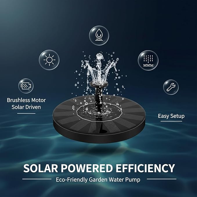 2026 New Solar Fountain for Bird Bath, Floating Mini Solar Water Fountain with 6 Nozzles for Garden, Pond, Pool, and Outdoor (1, 6.3in)
