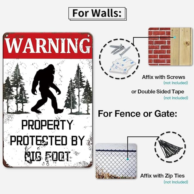 BigFoot Gifts For Men Garage Sign Warning Property Protected By Big Of Foot Signs Man Cave Funny Warning Metal Signs